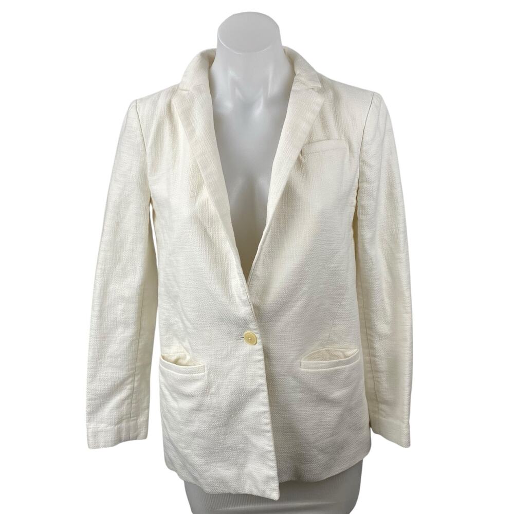 Banana Republic White Collared Long Sleeve Single Breasted Blazer Coat Jacket 2P